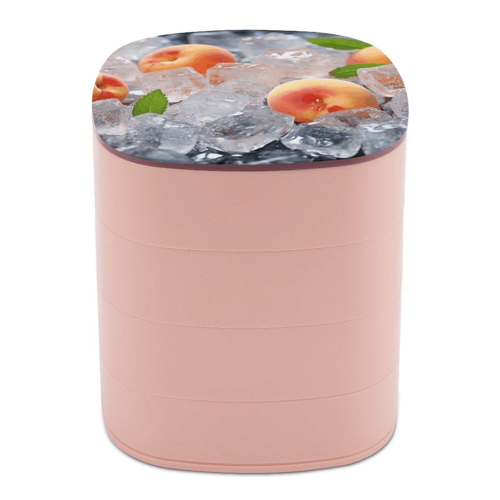 Rotating Jewelry Tray Box,Peach Ice Cubes Print 4-layer Jewelry Storage Box, Rotating Display Storage Box