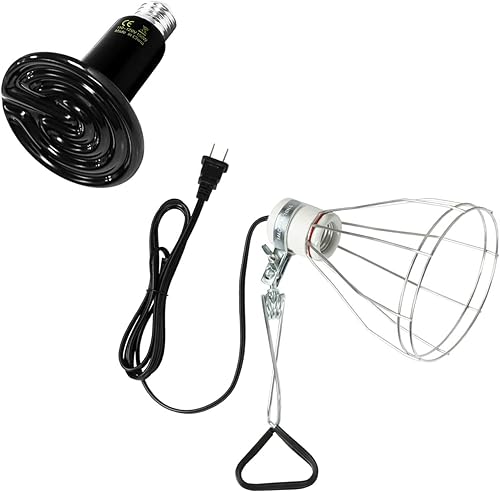 Simple Deluxe Lámpara de abrazadera con rejilla de alambre de jaula de acero y bombilla de calor de cerámica para reptiles de 150 W, enchufe E26,