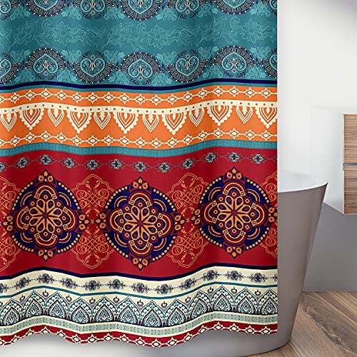 Sweet Jojo Designs Boho Mandala Bohemian Chic Decorative Bathroom Bath Shower Curtain 72X72 Aztec Room Decor Ethnic Vintage Colorful Hipster Hippie Indian Turquoise Patterned Teal Blue Red Orange #TOP2