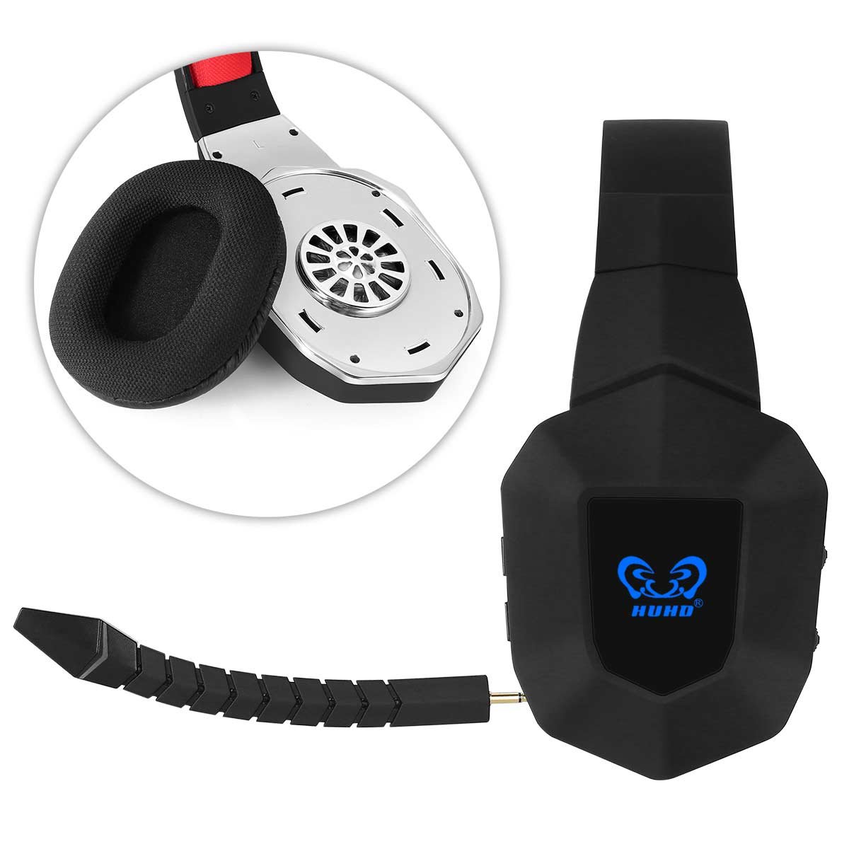 HUHD Wireless Stereo Gaming Headset 2,4 GHz Cuffie ottiche da gioco con 7.1 Surround Sound per PS4 Xbox One PS3 Xbox 360 PC MAC Laptop Tablet Skype microfono staccabile batteria ricaricabile