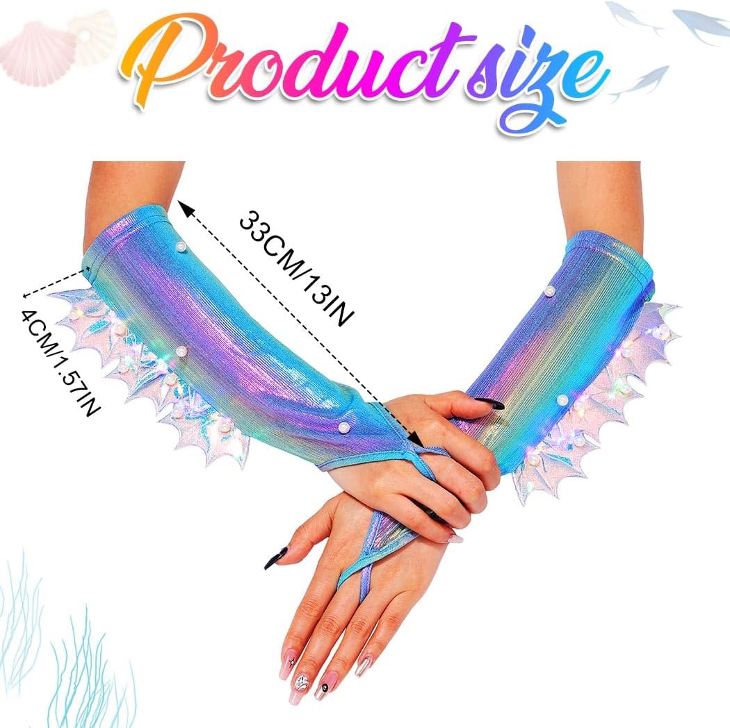 GORTIN Light up Mermaid Fingerless Gloves Elbow Length Cosplay Glove Rave Costume Accessories for Women - Image 6