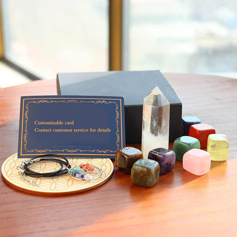 ZTBH Cristal de meditación Natural 11pcs / Set Natural Crystal Stone Chakra Stone Crystal Gemstone Claro Cuarzo Cristal Wand for la meditación Piedra de Cristal (Color : Box)