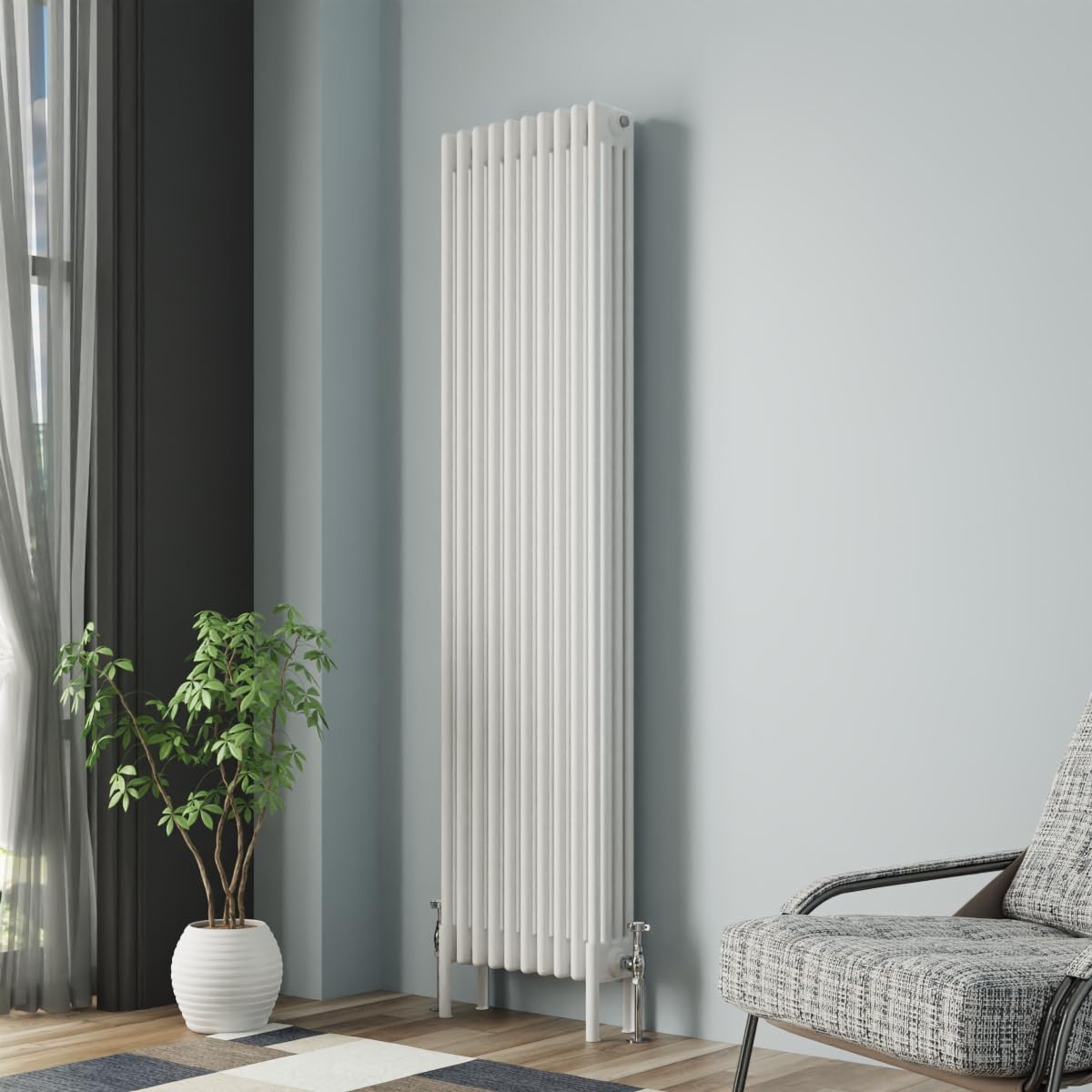 NRG Traditional Cast Iron Radiator Four Column 1800x470mm Gloss White Interior Designer Bathroom Radiators