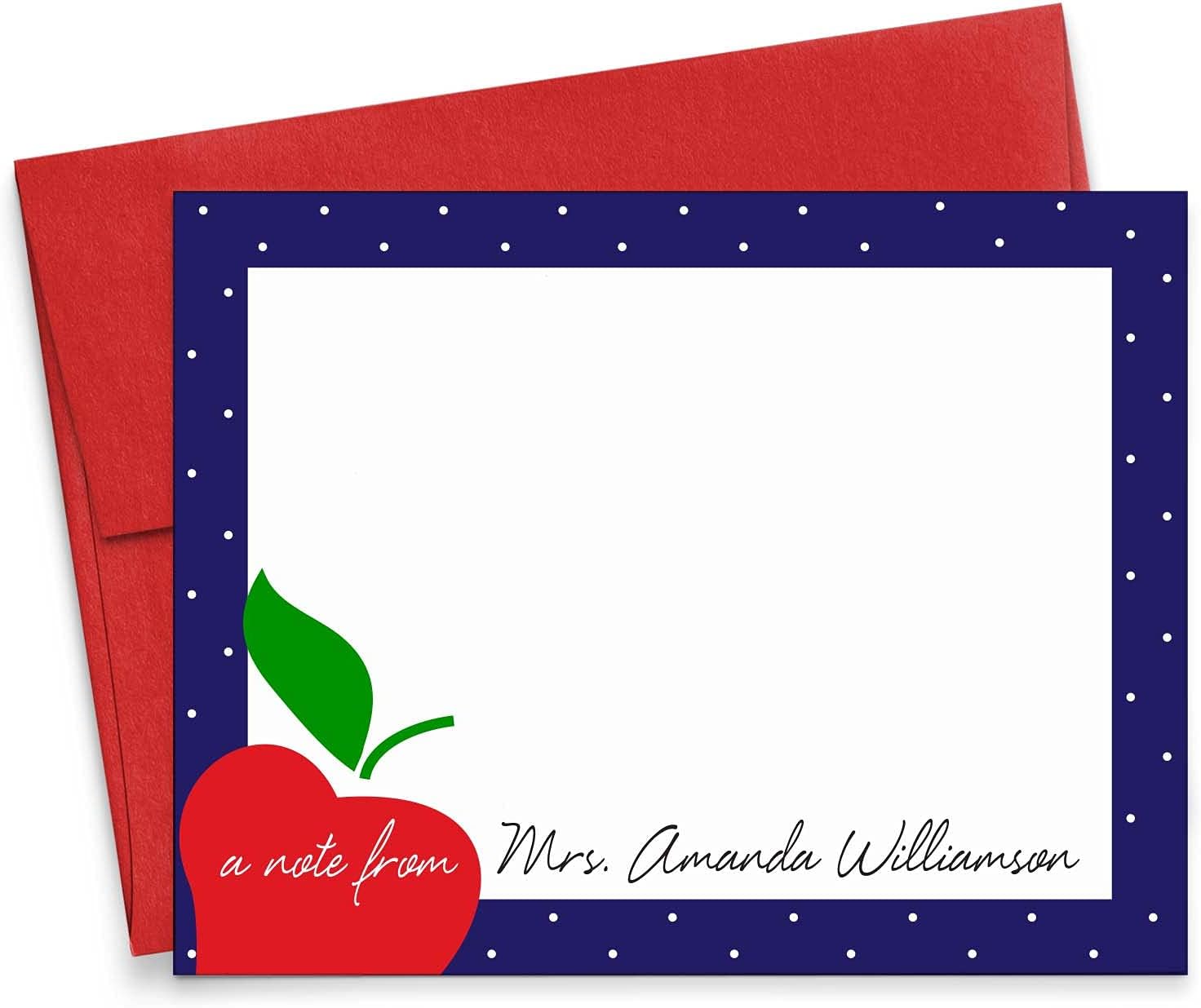 Personalized Teacher Stationary with Envelopes FLAT NOTE CARDS, Teacher Personalized Note Cards with Envelopes, Apple Stationery Set for Teachers, Your choice of Colors and Quantity