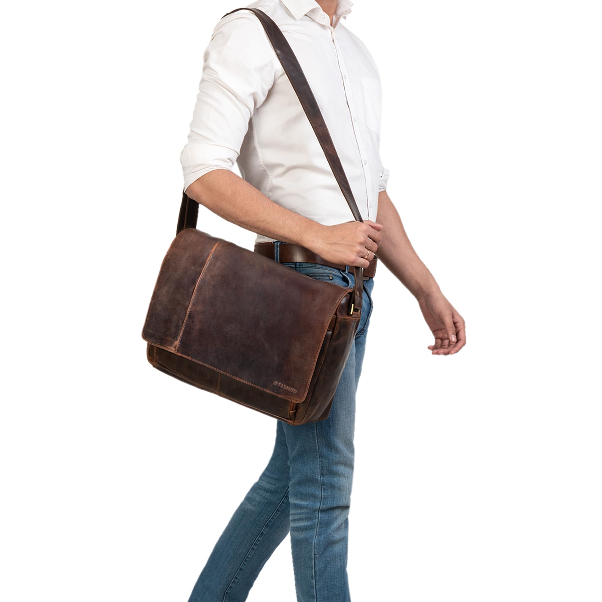 STILORD Vintage Bolso Bandolera de Piel para Hombre Mujer Bolso para portátil 15,6 Pulgadas Grande Bolso de Cuero auténtico de búfalo para Universidad Trabajo