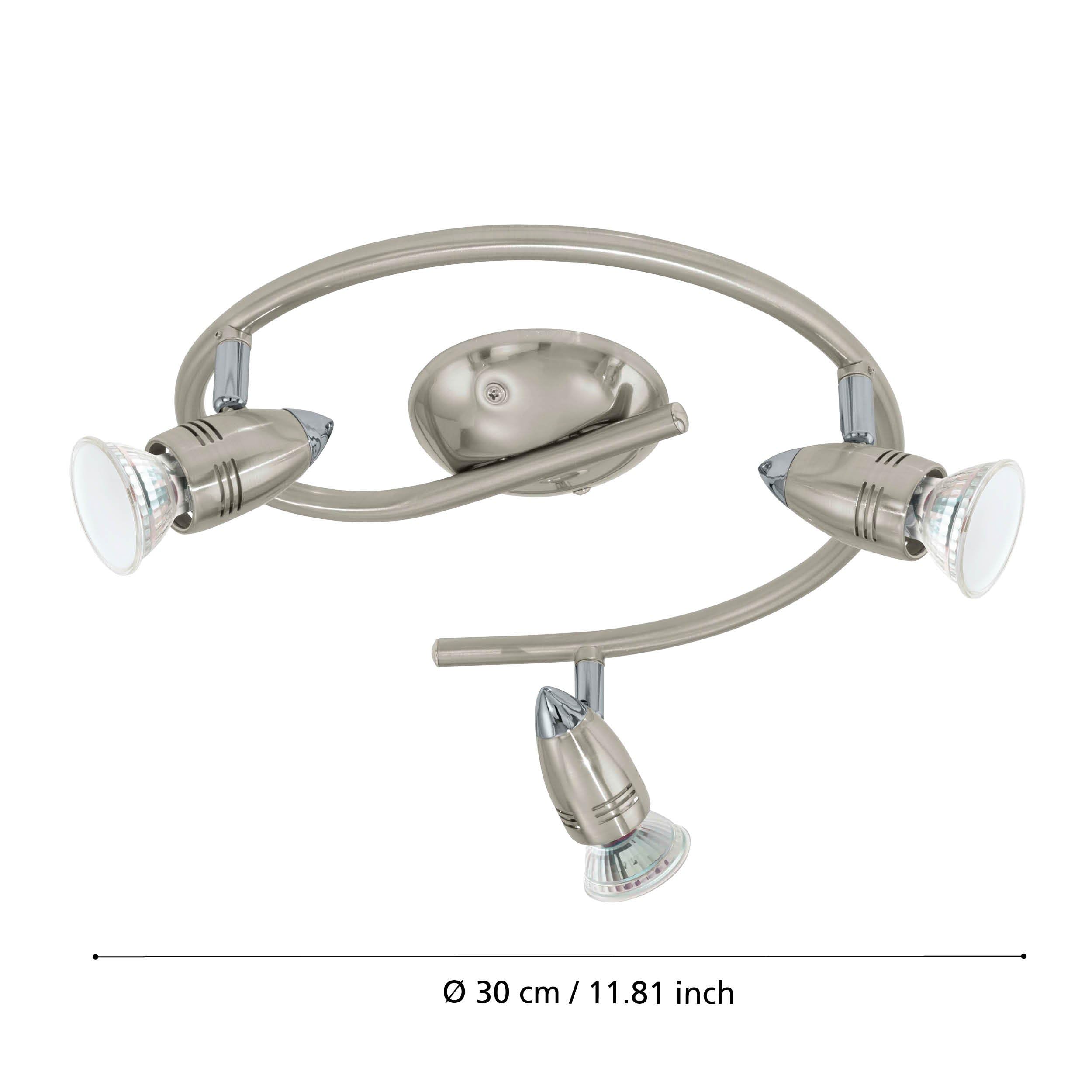 EGLO LED Deckenlampe Magnum LED, 3 flammige Deckenleuchte | Deckenstrahler aus Metall, Wohnzimmerlampe in Nickel-Matt, Chrom, Spots inkl. GU10 Leuchtmittel, warmweiß, Ø 25,5 cm