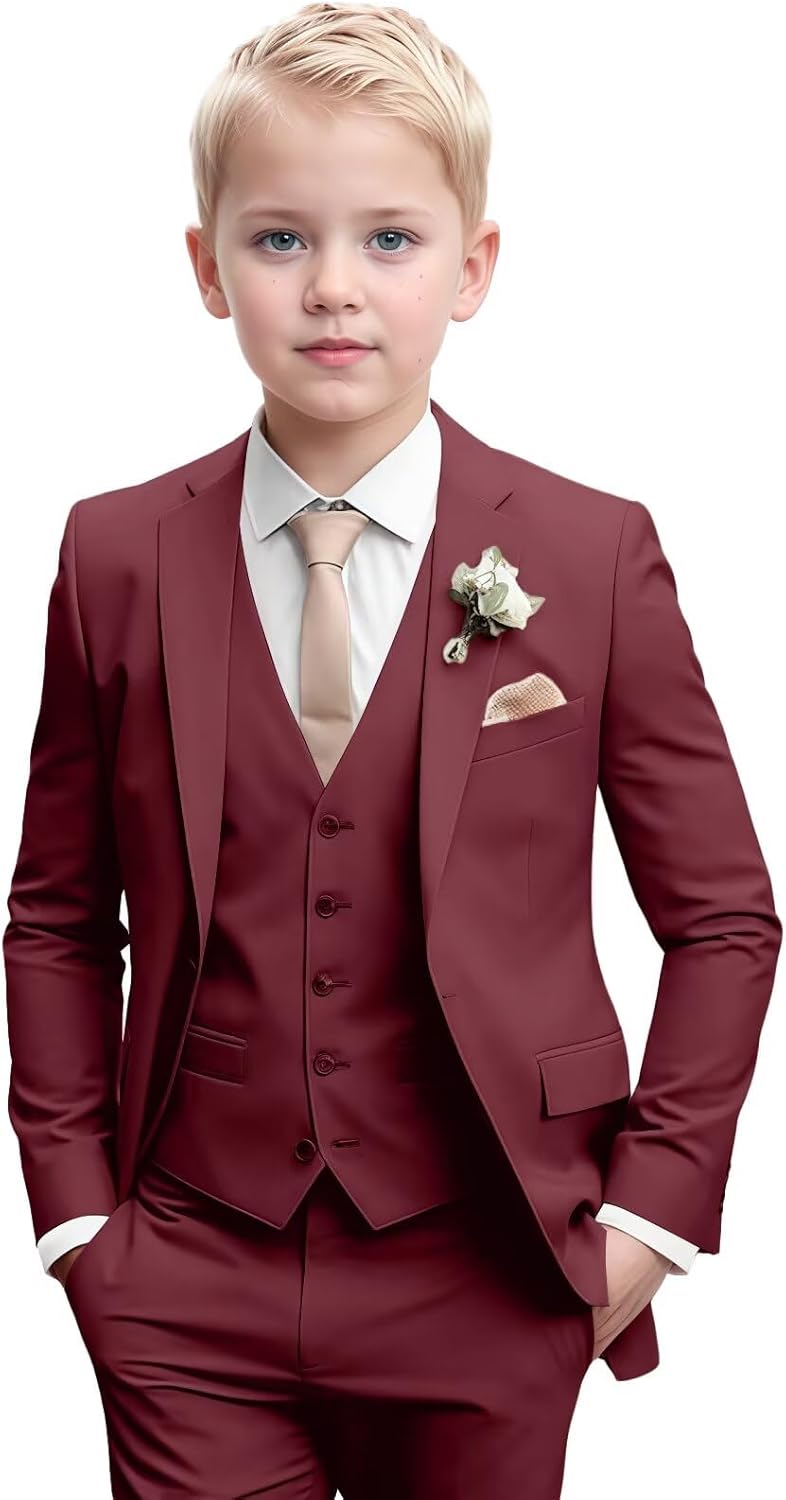 Boys Suit 3 Piece Formal Tuxedos for Wedding Slim Fit Jacket Vest Pants for Teen Prom Homecoming