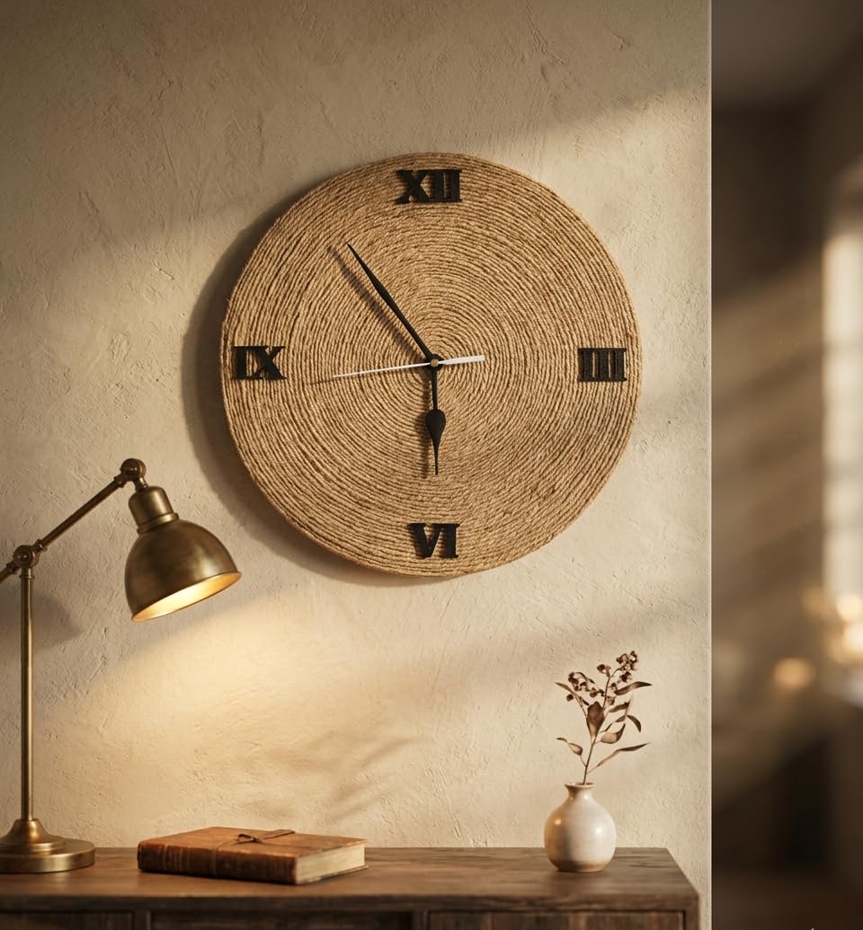 Handmade Jute Rope Wall Clock, Natural Jute, Rustic Design, Persian Style-image-16