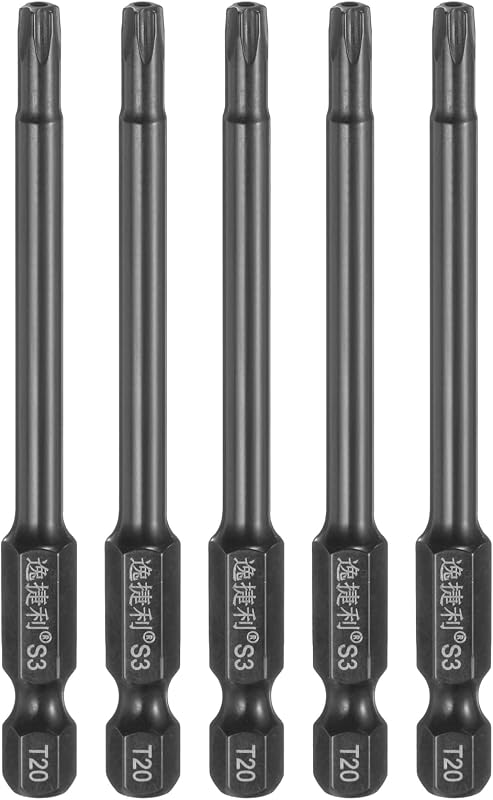 HARFINGTON Kit com 5 Bits de Chave Torx de Segurança T20, Haste Sextavada de 6,35 mm (1/4 pol.), 75 mm, Magnéticos, com Furo