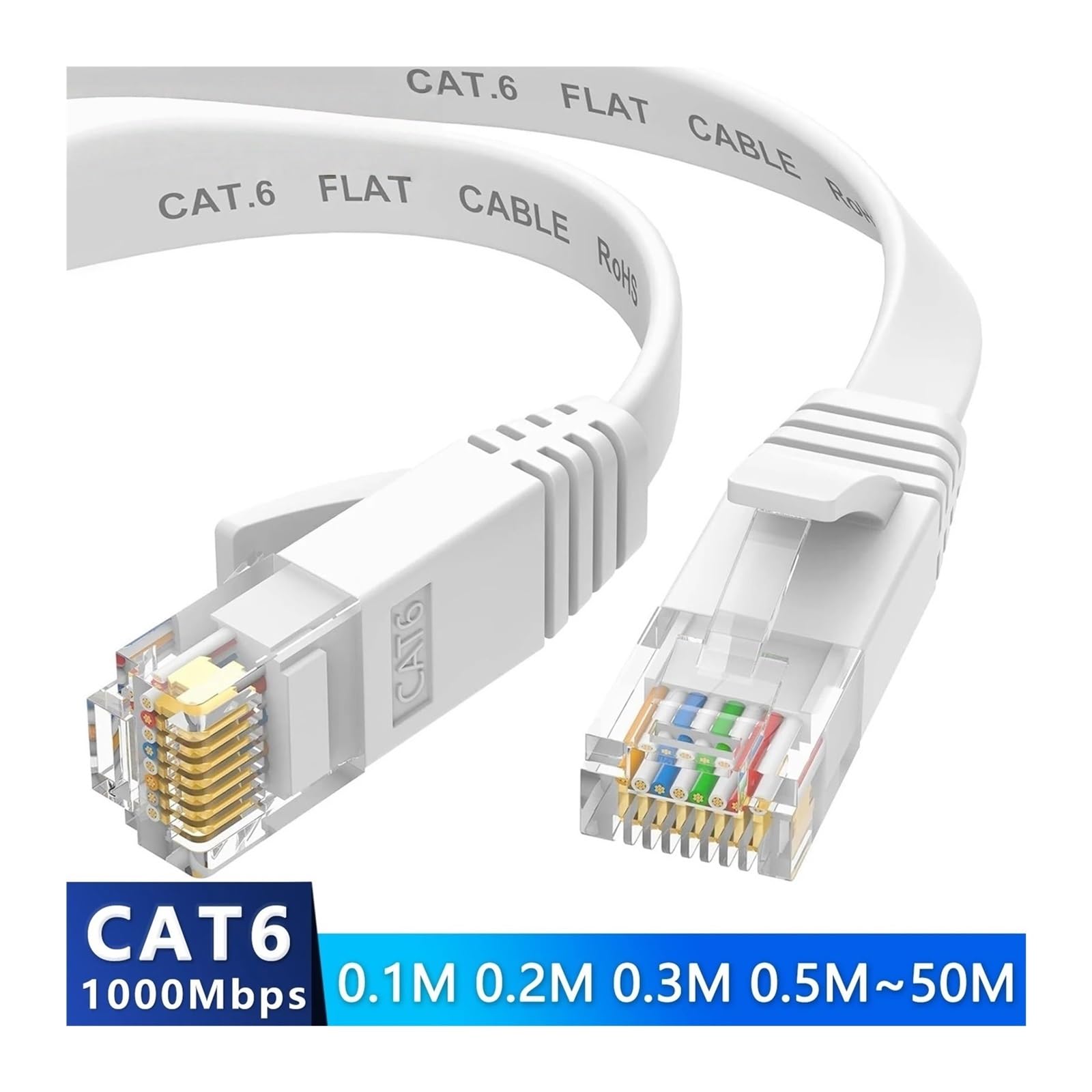 Générique 0.1M 0.2M 0.3M 0.5M 50M Cat6 câble Ethernet court plat RJ45 ordinateur Internet LAN réseau Ethernet câble de raccordement(Cat 6-black,30M)
