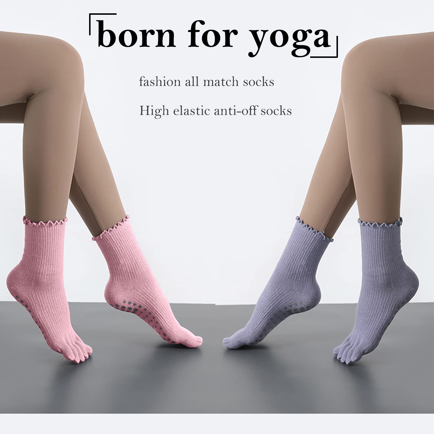 FOX-TECH Yoga Socks With Grips for Women - Non Slip for Pilates, Barre, Hospital (Purple/Pink)