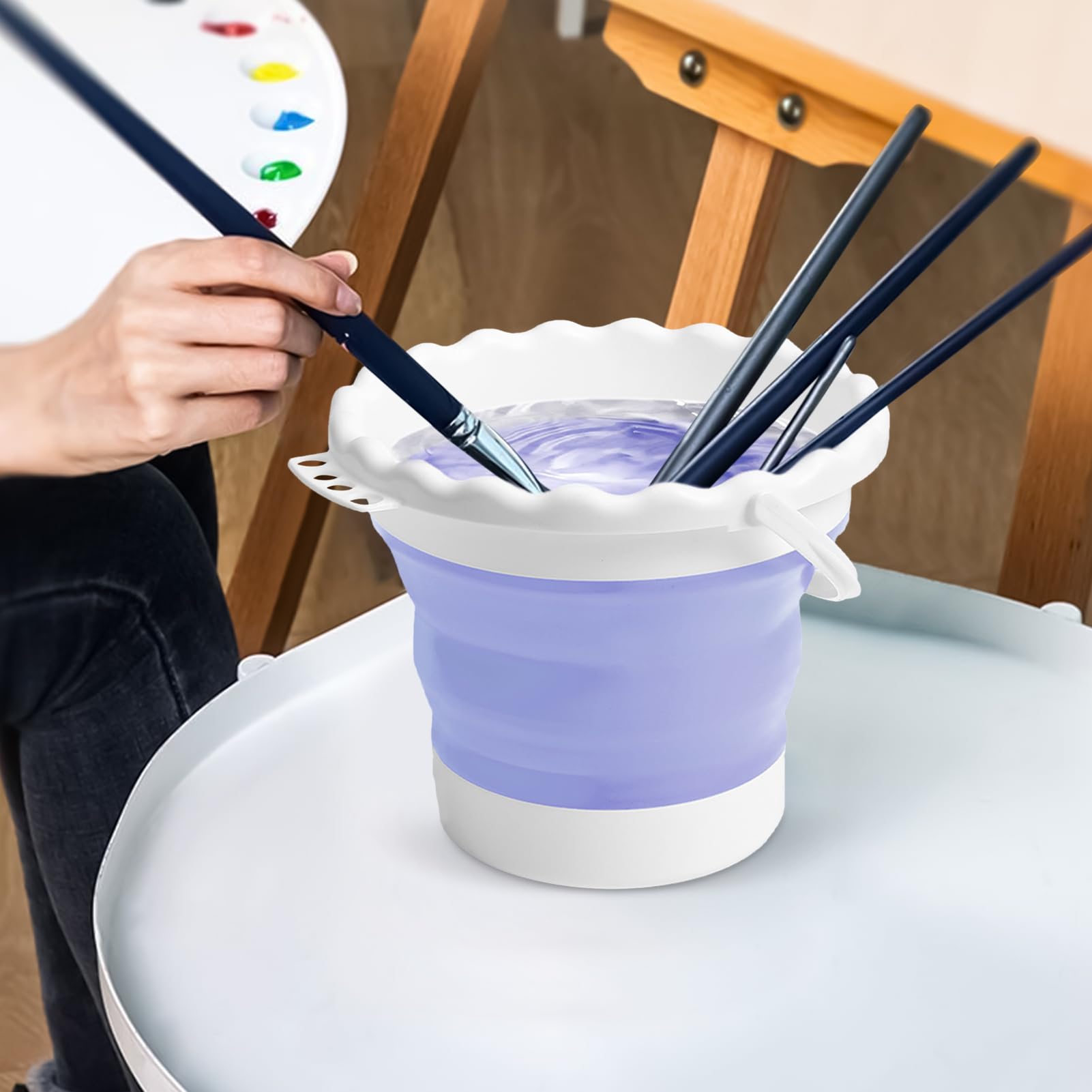 Bicchiere per pulizia pennelli da pittura, supporto portatile per pennelli da risciacquo, design multifunzione 7,87 x 7,87 x 6,3 pollici, accessori per la pittura per una pulizia efficiente in studio