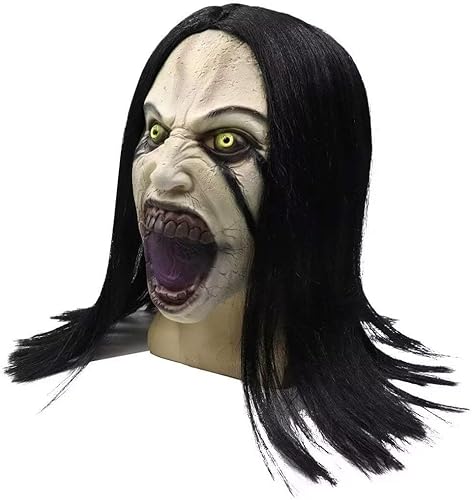 Miniatura 4 de Máscara de mujer que llora de terror con pelucas, fantasma, demonio espeluznante, espeluznante, máscara de cabeza completa, máscara de látex de