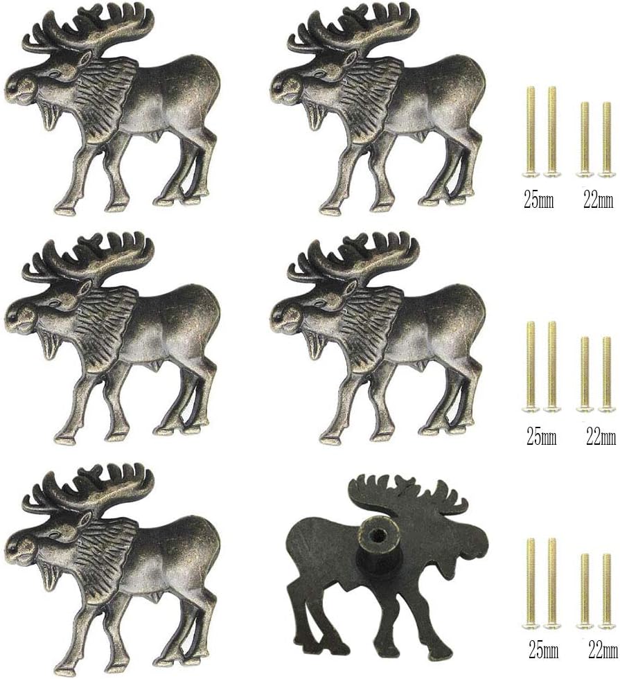 Cabinet Knobs，JfwuHap 6 Pcs Retro Deer Dresser Knobs, Animal Kitchen Cabinet Knobs, Dresser Drawers Cupboards Wardrobes Bookcase Handle for Furniture Home Office Kitchen Bathroom