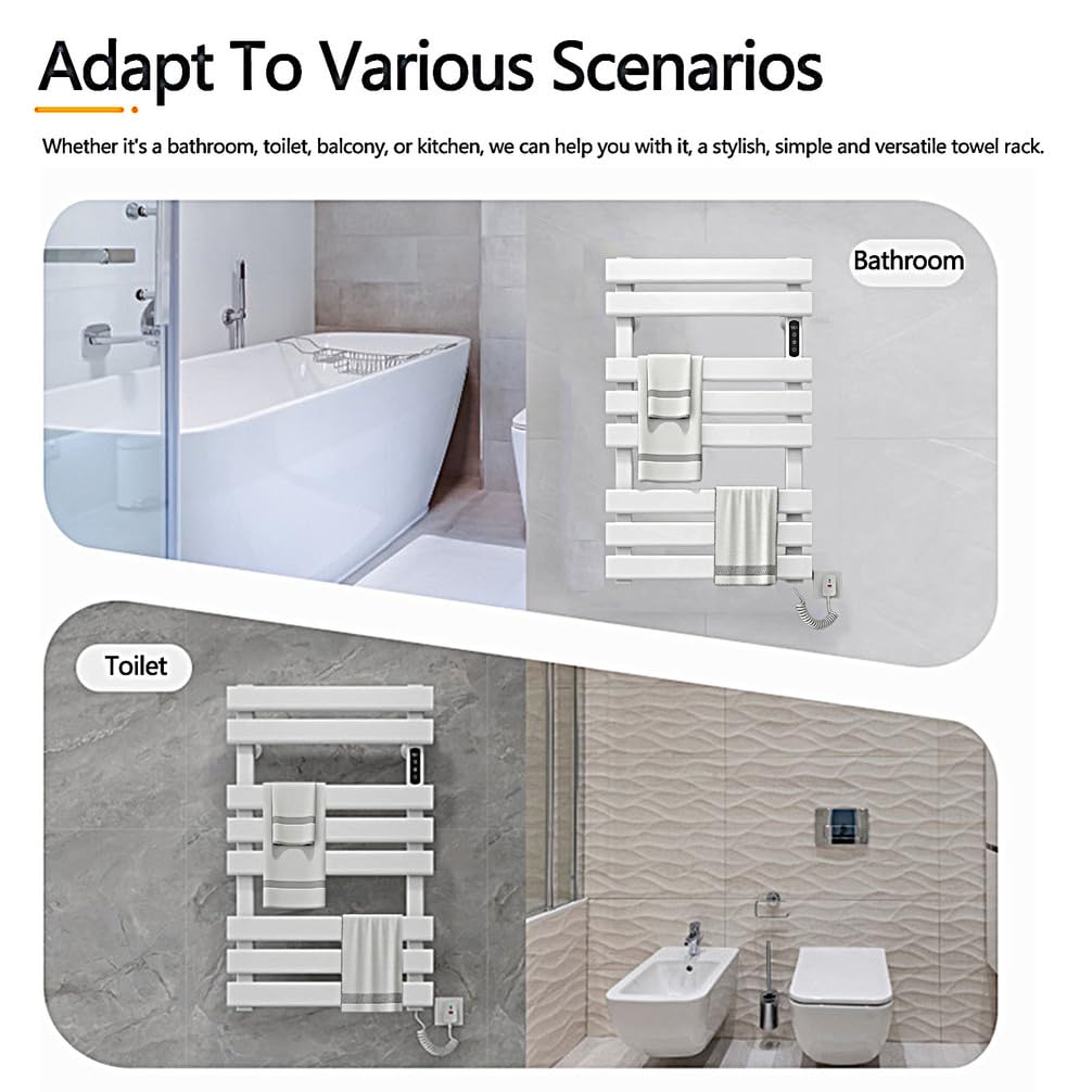 Nero Termoarredo Bagno,Bianco Montaggio A Parete Scaldasalviette Elettrico,8 Tondini Termoarredo,Grande Termosifoni,Cronotermostato con Display Digitale,Bianca,Punching