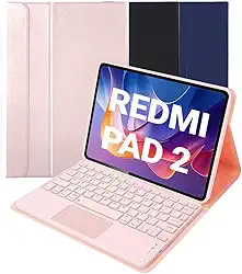 Capa Redmi Pad 2 / SE 11'' Com Teclado – Smart Case Teclado ABNT2 com Touchpad, Conexão Bluetooth, Capa Magnética Suporte, Couro PU (Rosa, Redmi Pad 2)
