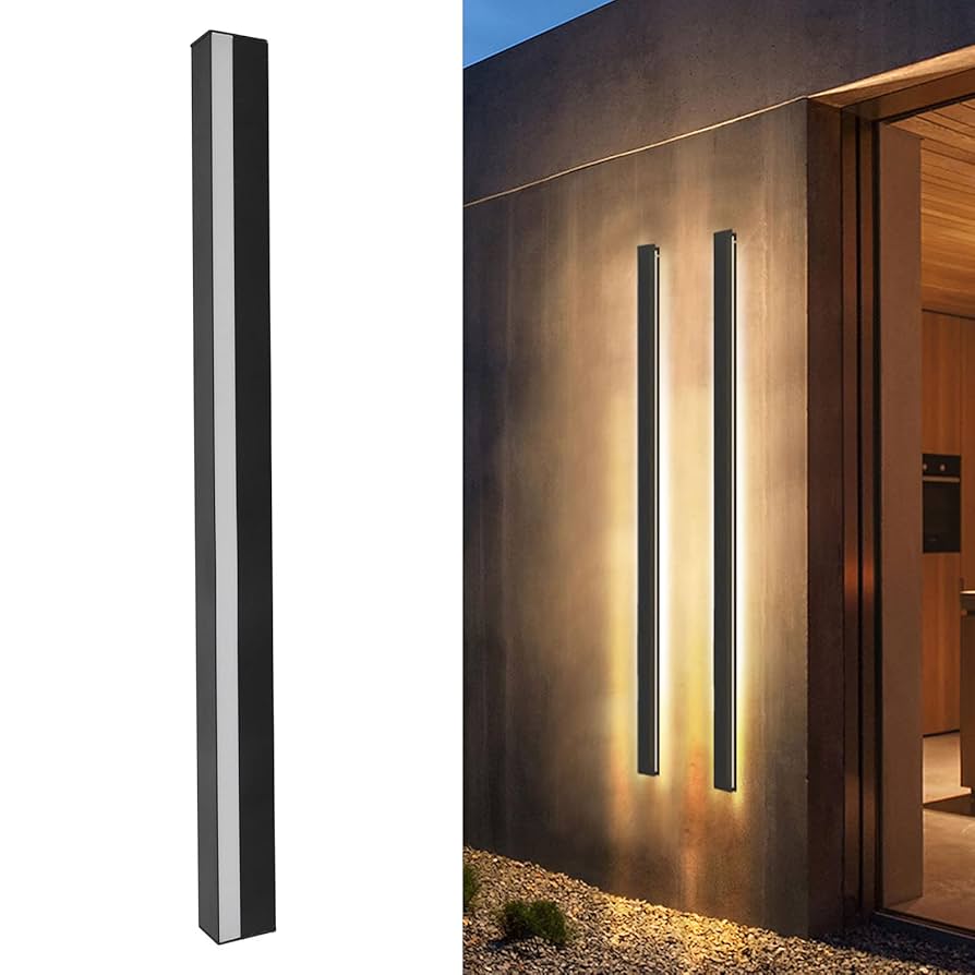 LED 屋外壁掛けライト ロングストリップ 外壁取り付け用燭台 ブラック アイアン アクリル ウォールランプ IP65 防水壁照明
