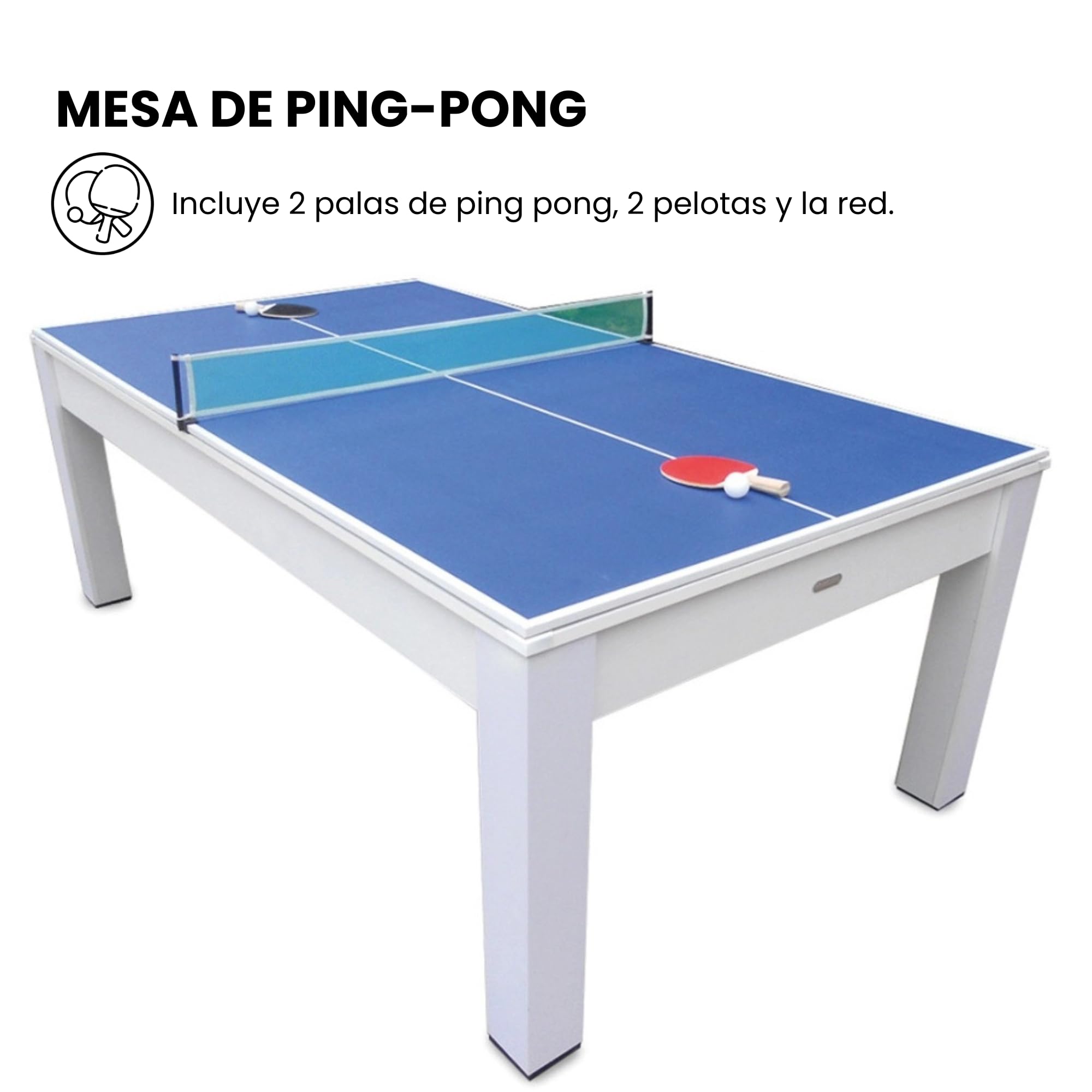 DEVESSPORT Mesa de Billar 3  en 1 Blanca - Billar, Ping Pong y Mesa de Comedor Incluye Todos los Accesorios, Fabricado de MDF, niveladores de Patas y Dimensiones 215x121x78cm