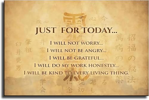 ULLiaN Póster de principios de Reiki, decoración espiritual, impresión en lienzo, arte de pared para dormitorio, carteles para dormitorio (12 x 18