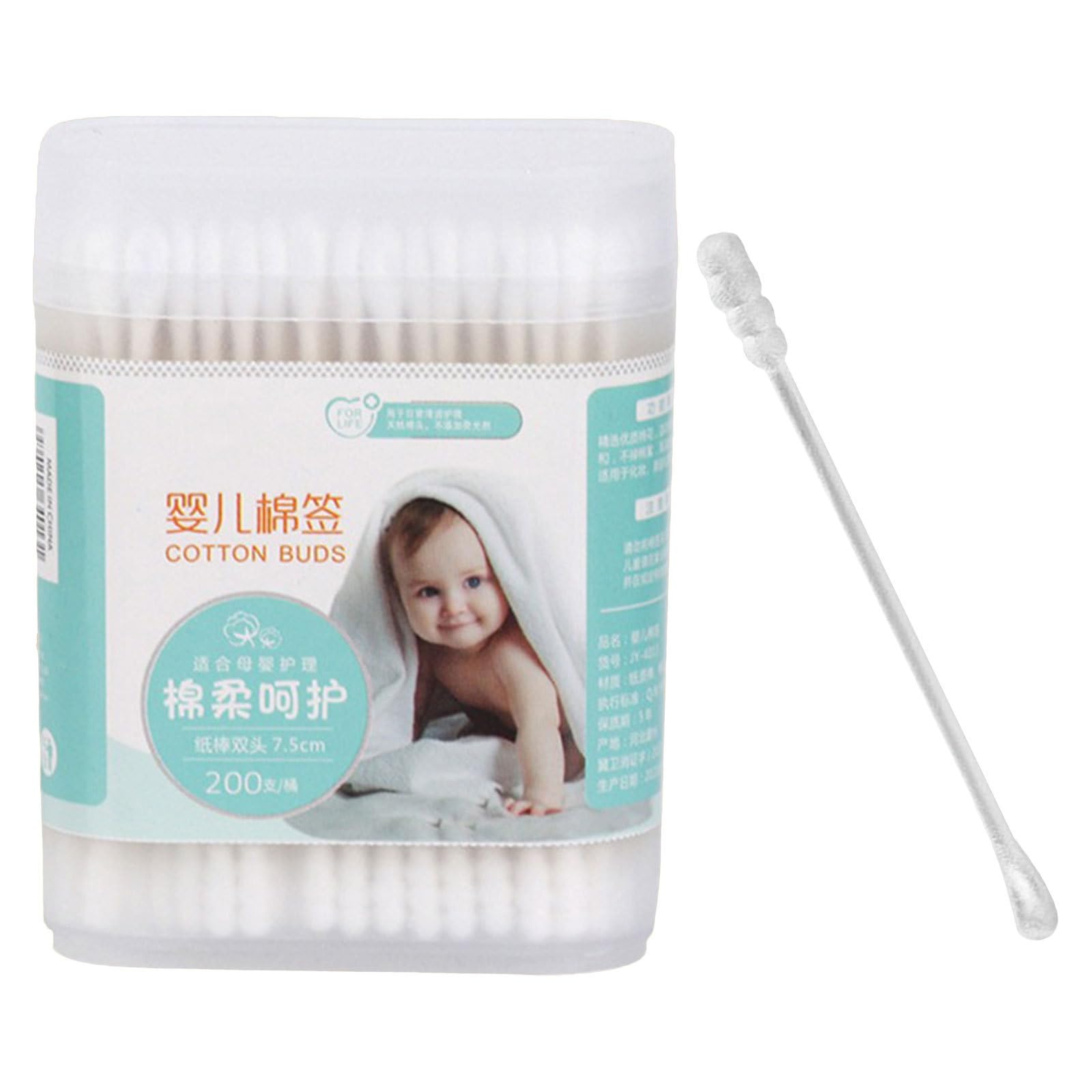 Cotons-tiges bébé en coton 200 pièces double embout avec embout spirale et spatule ferme - nettoyage nez et oreilles pour enfants - usage en déplacement