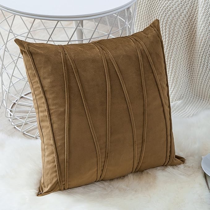 Image of Amazon Brand - Umi Decorative Striped Throw Pillow Covers 22 X 22 Inch,Soft Solid Velvet Pillow Covers Cushion Case with Zigzag Pattern for Sofa Bedroom 55 X 55 Cm (Pack of 2) Brown