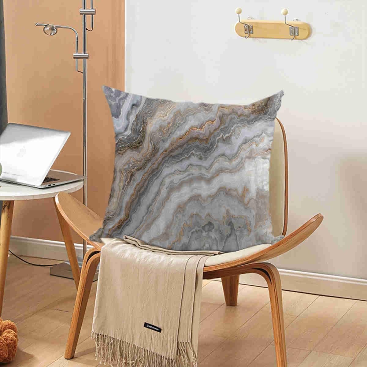 QUALKNOY Set of 2 Velvet Grey Brown Cushion Covers 45 x 45 cm Modern Art Abstract Throw Pillow Case 18"x18" for Living Room Sofa Bed Outdoor Garden Home Decor Pillowcases - Image 3