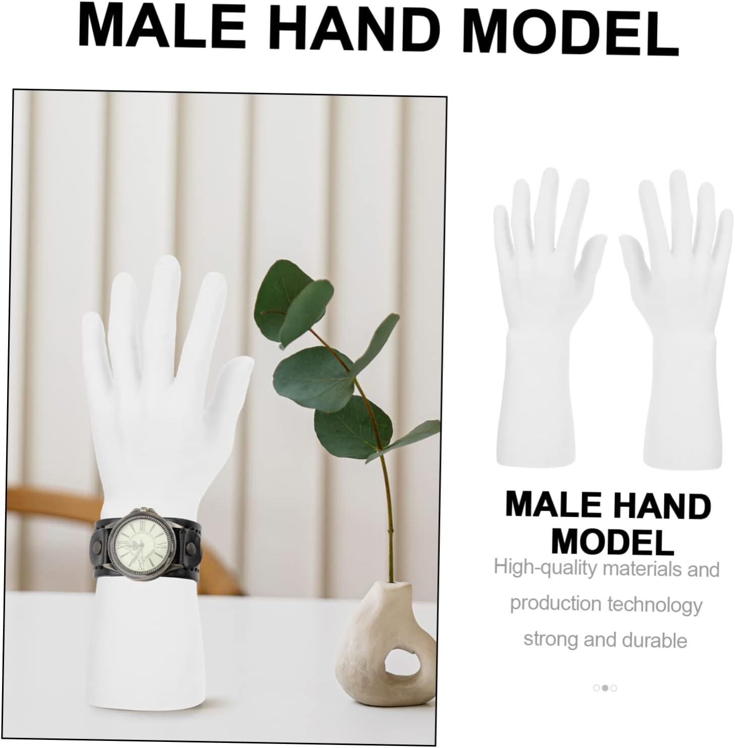 Male Hand Mannequin Display 2 Pieces Desktop Jewelry Holder for Rings Bracelets Watches Hollow Lightweight Hand Model for Craft and Jewelry Making