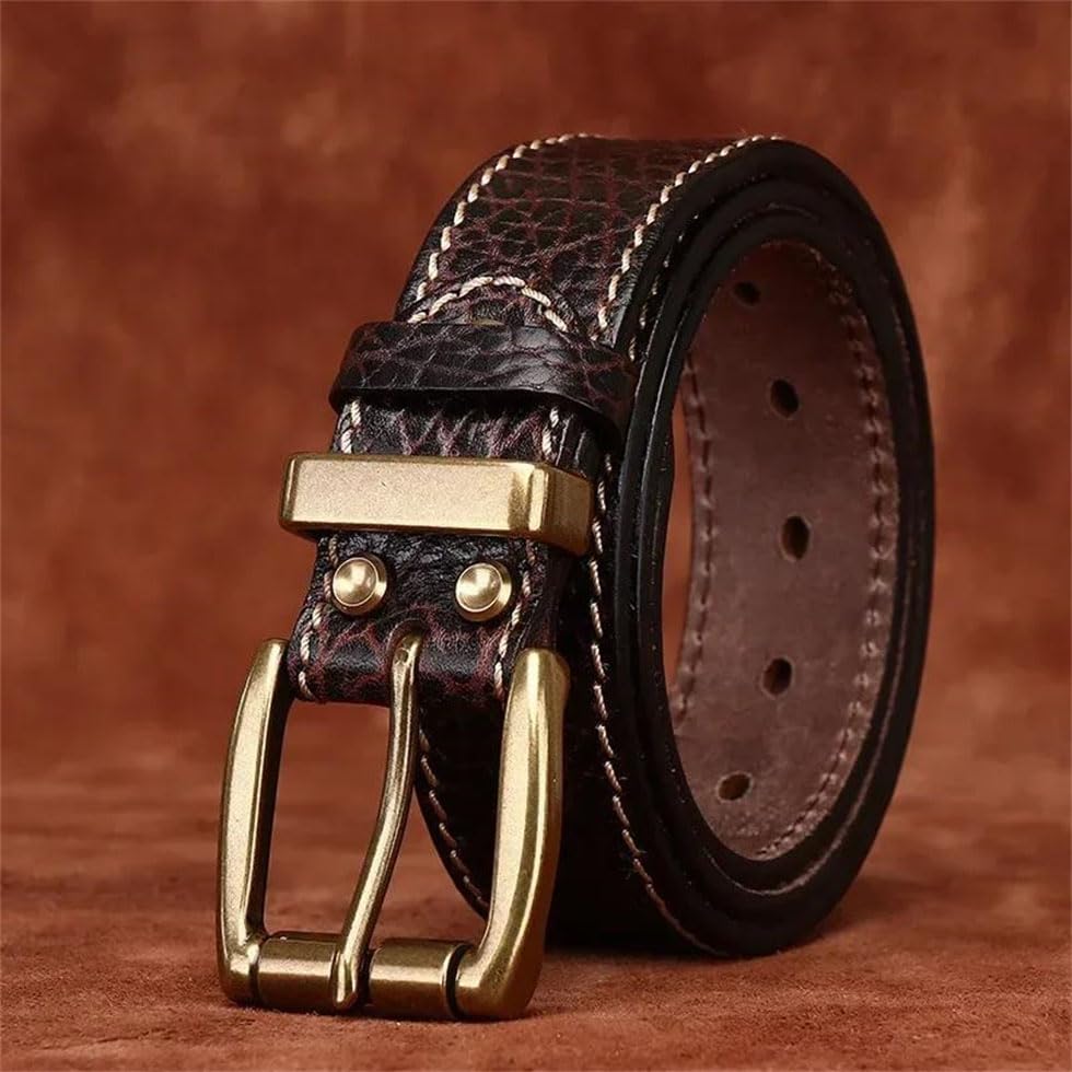 Pohullan Men Thick Vintage Leather Belt Copper Buckle Retro Jeans Belts Solid Street Casual Belt2