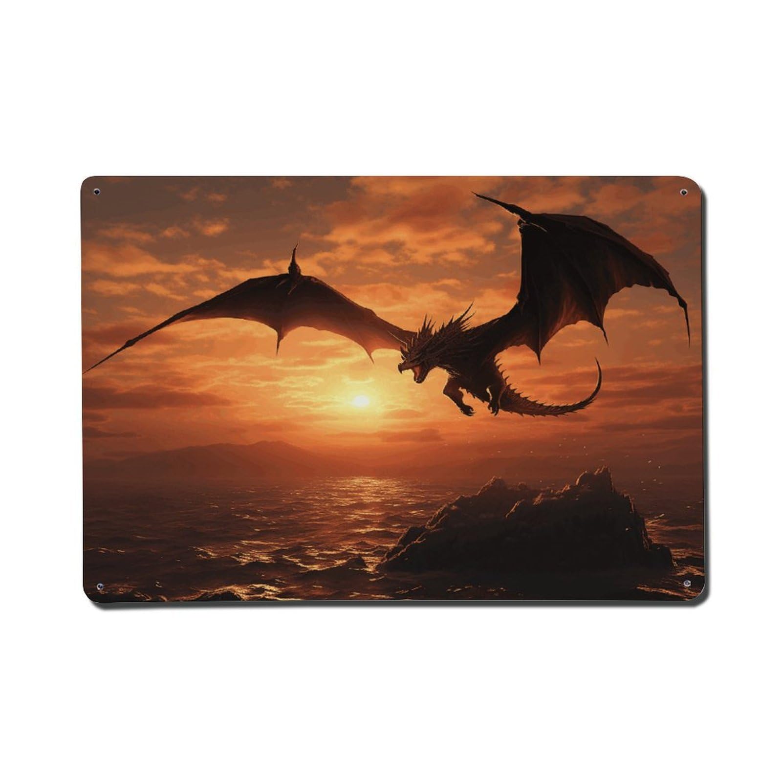 Adfgyerh Style Sea Sunset Flying Dragon Metal Signs Funny, Aluminum Tin Sign Indoor Outdoor Decor, Vintage Signs For Home Office Kitchen Bar Cafe Garden Farmhouse Wall Decor