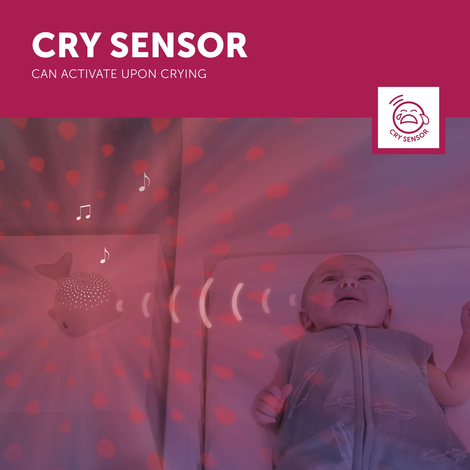 Musical Soother Crib Mobile Toy - Blue Sound Machine, Cry Sensor, Waterdrop Projections, Color Changing, Auto Shut Off - Wally The Whale by Zazu Kids