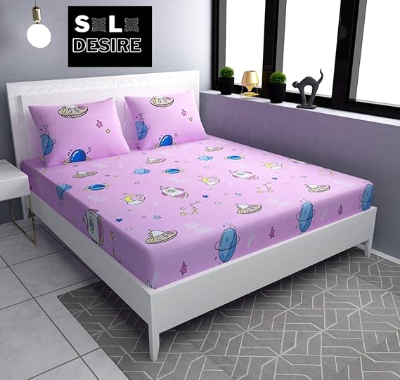 SOLO DESIRE Nursery Kids Elastic Fitted King Size Bedsheet with 2 Pillow Cover 100x108 inch Fits Upto 8 Inches Mattress