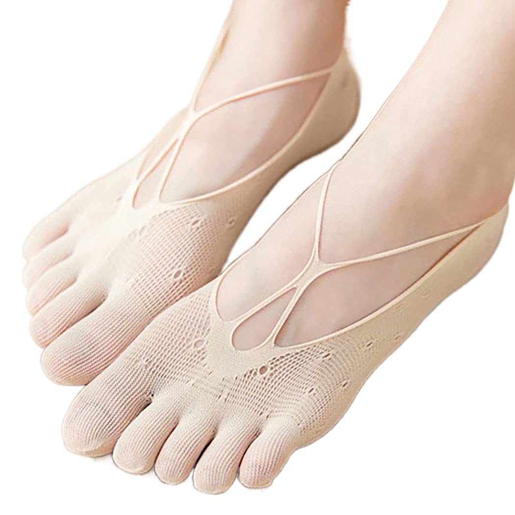 Campsis 5Pack Invisible Low-cut Full Five Finger Socks Black Breathable Elastic Socks Non Slip Ultrathin Toe Liner Socks