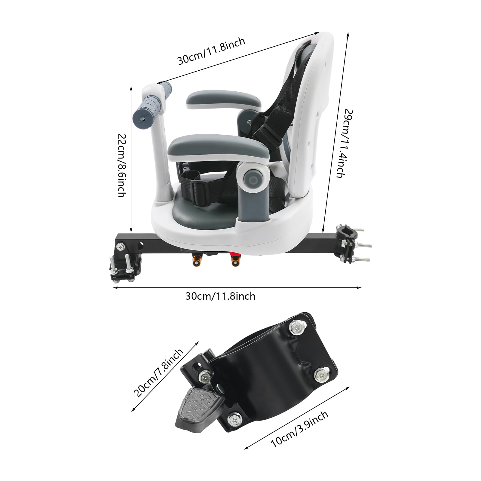 Siège de vélo avant pour enfant avec rotation à 360 °, siège de vélo pour enfant avec ceinture de sécurité et accoudoirs réglables, repose-pieds pliable, convient pour 6 mois à 8 ans