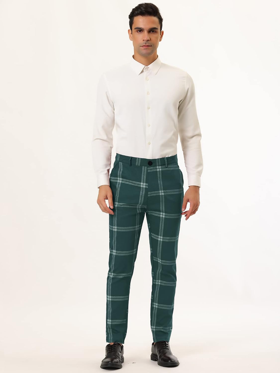 Lars Amadeus Men's Plaid Dress Pants Casual Slim Fit Flat Front Checked Printed Business Trousers