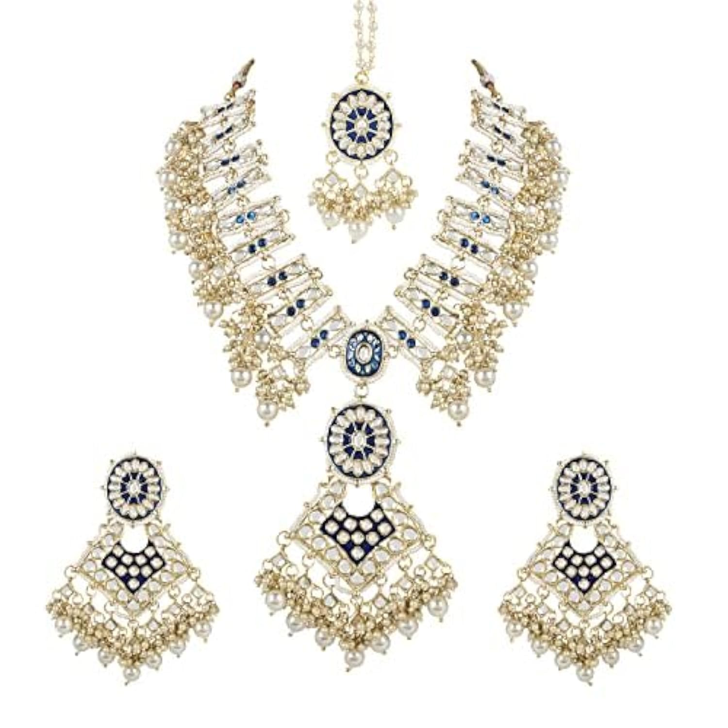I Jewels 18k Gold Plated Traditional Pearl Kundan Studded Meenakari Necklace With Earring Maang Tikka Set For Women And Girls (K7224BL) (B0C1C94QHS) Amazon Price History, Amazon Price Tracker