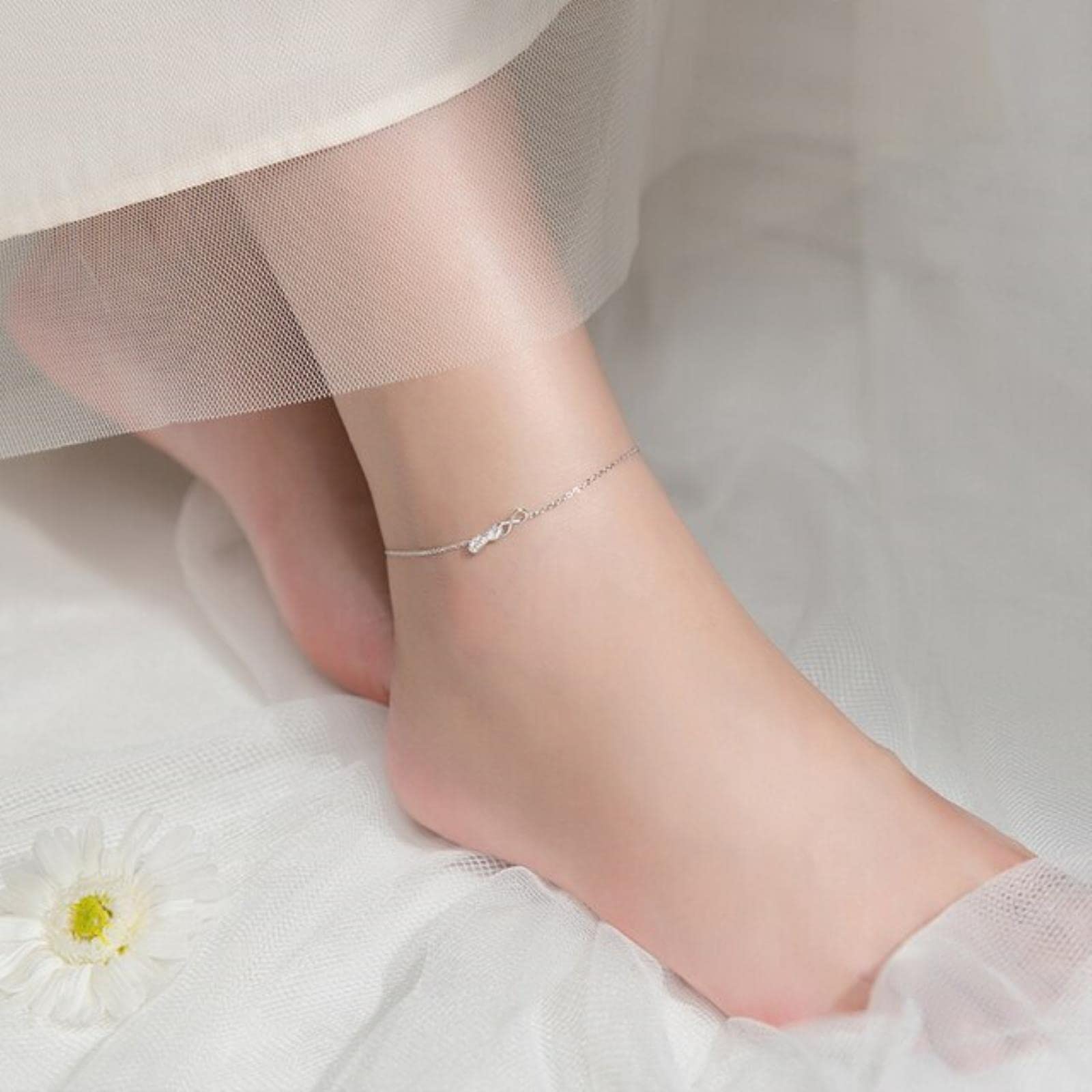 Pulsera de pie, Cadenas for el Tobillo, Fiesta de Verano Plata de Ley 925 Amor Infinito Cadena Exquisita Señora Tobillera for Mujer Pulsera de pie Pies Joyería Nuevo