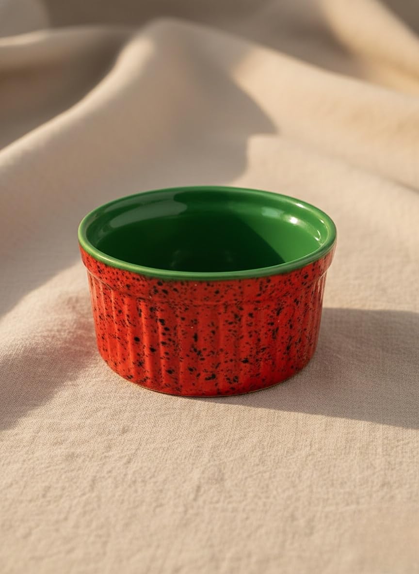 Caffeine Ceramic Handmade Red and Green Ramekin