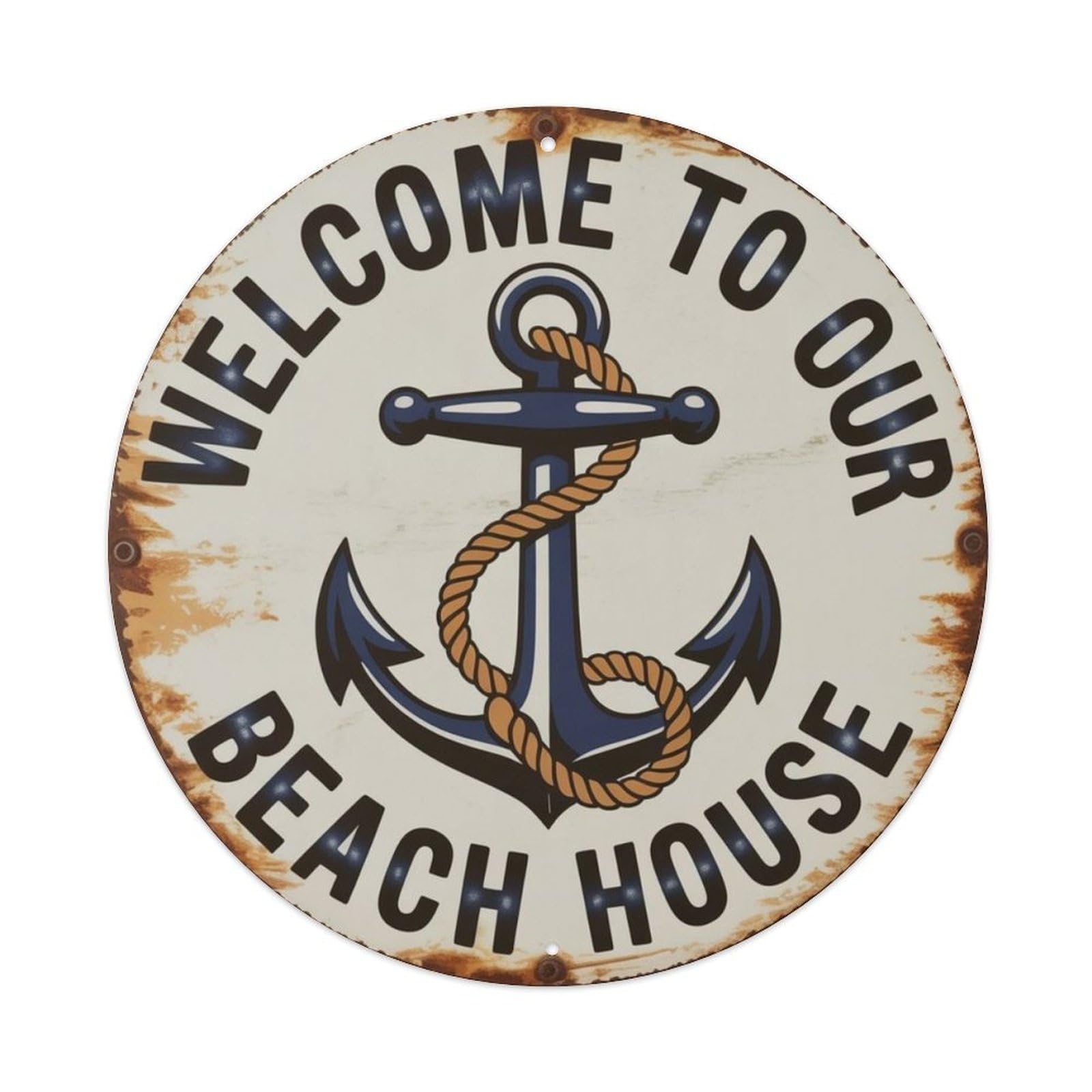 Beach House Nautical Anchor Metal Tin Sign Plaque