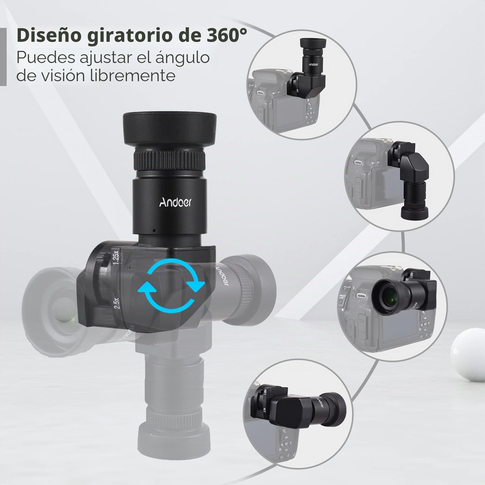 Andoer Visor para cámara de fotos LCD con lente de aumento visor 1,25x / 2,5x visor de ángulo recto para Canon Nikon Pentax Olympus Leica Fujifilm Dslr Camera