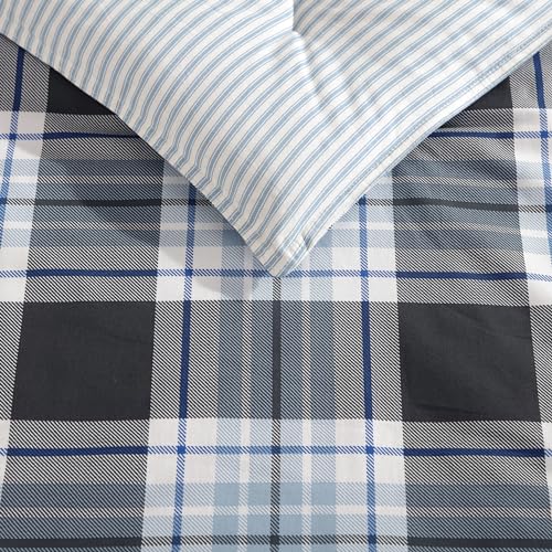 Image of Eddie Bauer - King Duvet Cover Set, Cotton Reversible Bedding with Matching Shams, Styligh Luxurious Bedding Set (Lewis Navy, King)