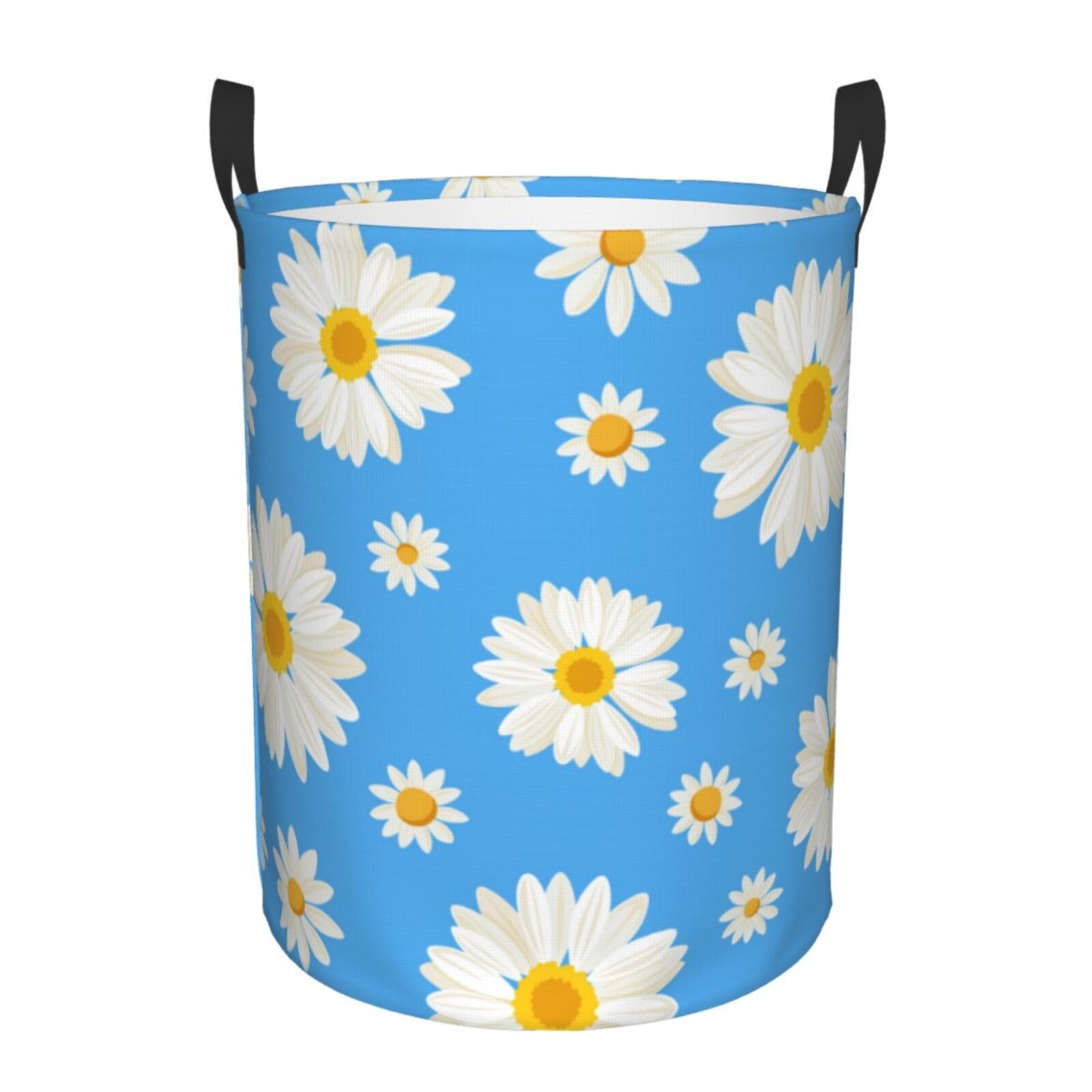 Laundry Basket White Daisy Laundry Hamper Waterproof Idea Hampers Large Collapsible Baskets with Handle Suitable for Bedroom Bathroom Utility Room Kitchen