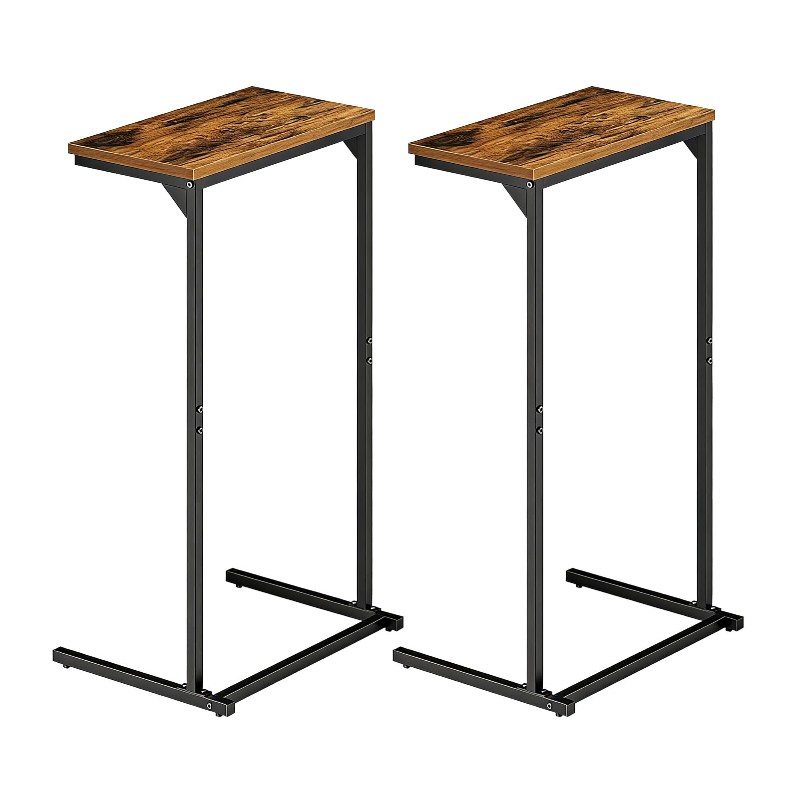 M.J COMFY-LIFE C-Shaped Side Table, Small End Table with Metal Frame for Living Room, Bedroom, Sofa Side Table for Small Spaces, Industrial Nightstand, Coffee Table, Rustic Brown and Black (2, Brown)