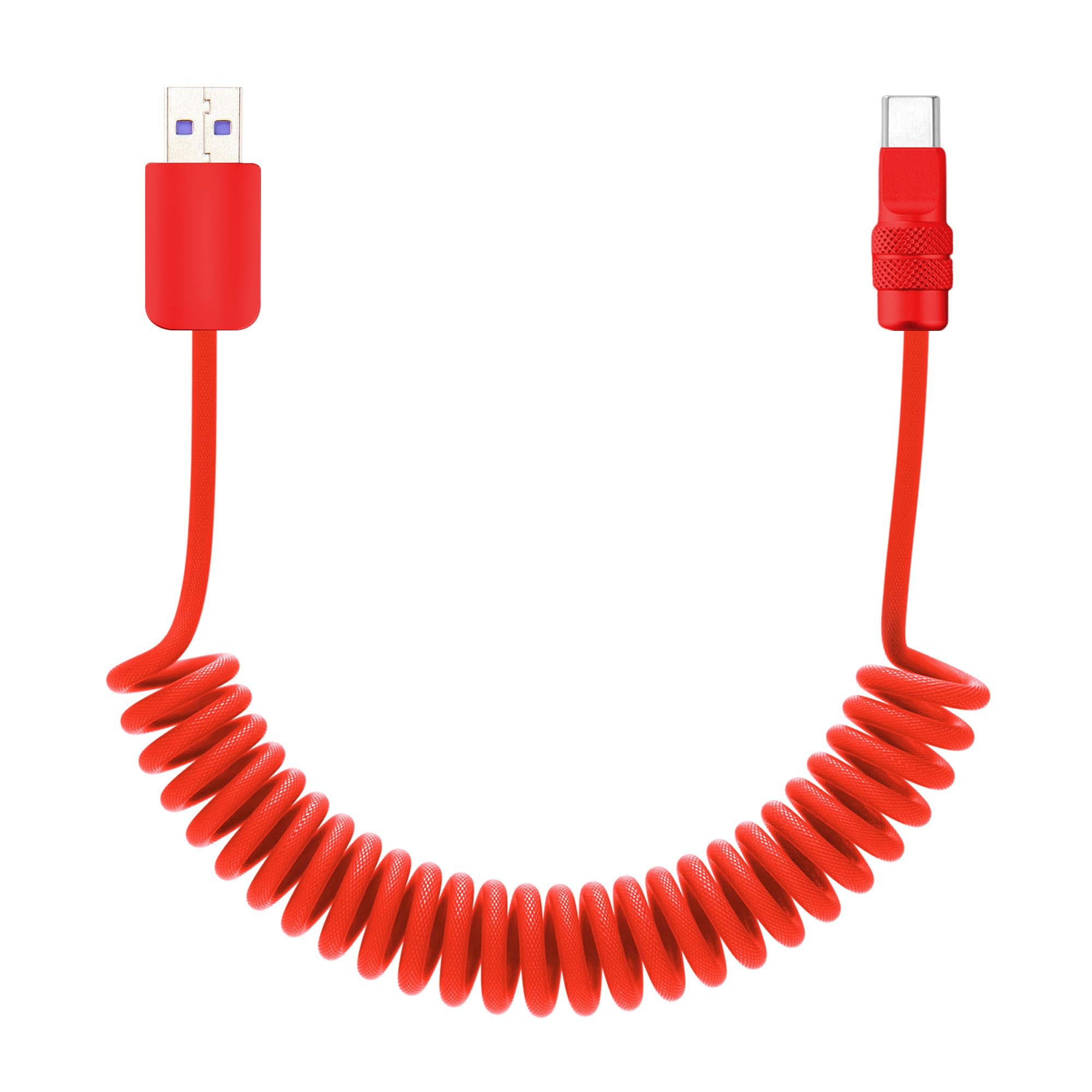 chubbycable Curly Chubby 120W Coiled USB C Fast Charging Cable Durable Braided Charger Cord for Car Compatible with iPhone 17-15 Series iPad, Red+Red,