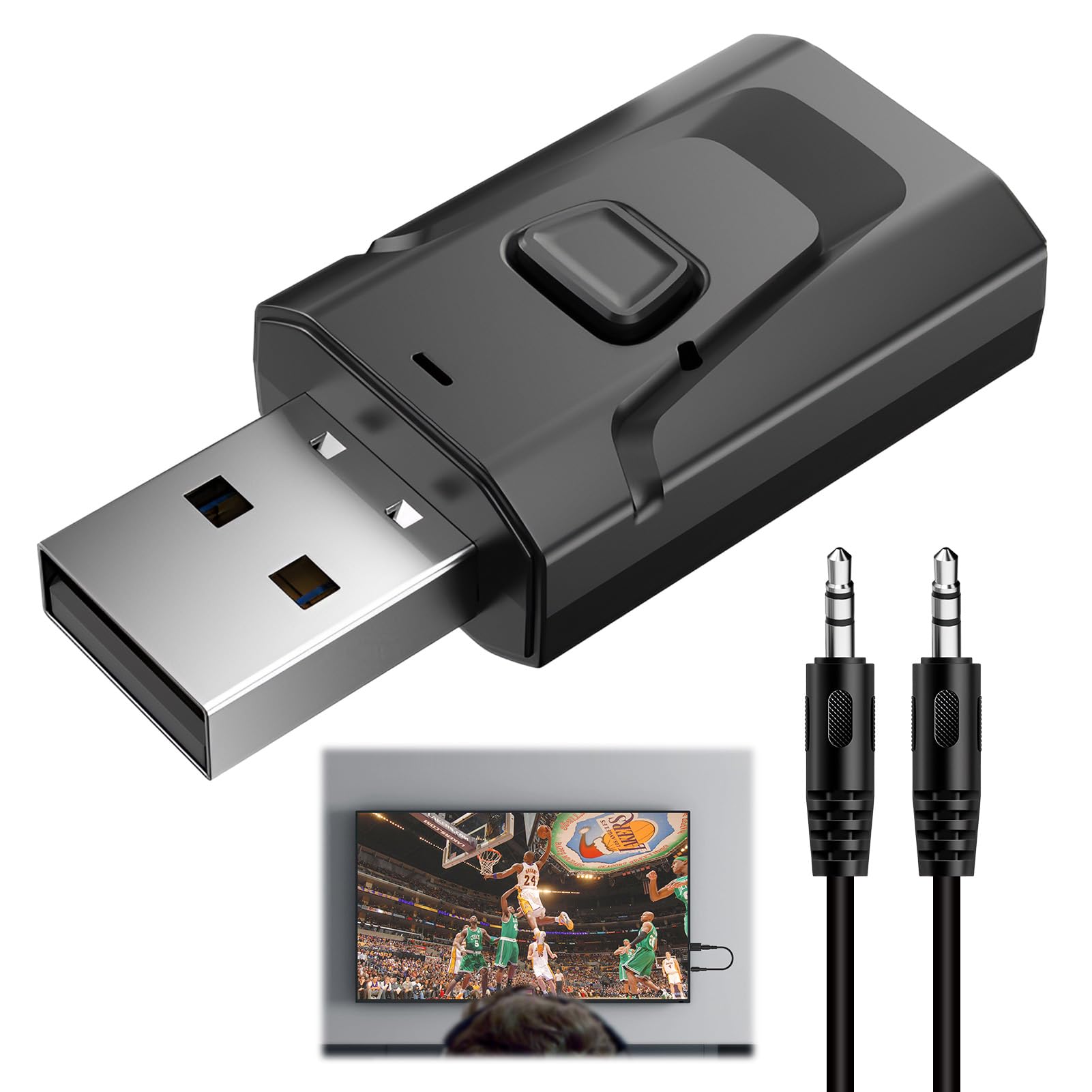 Bluetooth 5.4 USB Receptor Adaptador Transmisor de TV con Jack 3,5 mm Plug & Play Compatible con TV PC Estéreo y Altavoces Windows 7/8.1/10/11 — view 7