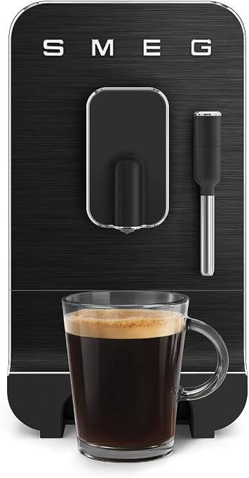 Smeg BCC12FBMUS Automatic Espresso Machine with Steam Stick 8 Coffee Drinks Thermoblock Heating System Built-in Coffee Grinder Aesthetic Style All Black