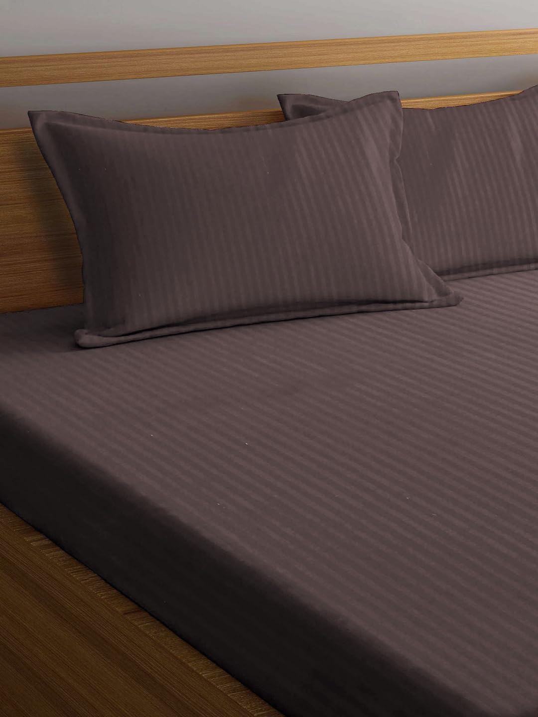 Klotthe Brown Striped 300 TC Cotton Blend Double Bedsheet in Book Fold Packing 1