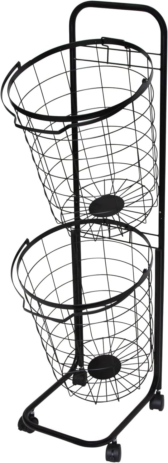 ケイズプランニング ランドリーバスケット スリム キャスター 2段 洗濯カゴ 大容量 二段 ラウンド ブラック