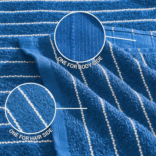 Image of Welspun 2-in-1 Towels for Bath Large Size | 100% Cotton Bath Towel | 250 GSM | High Absorbency & Quick Dry | Soft Feel | Bath Towel for Men & Women | 70 x 150 cm | Royal Blue