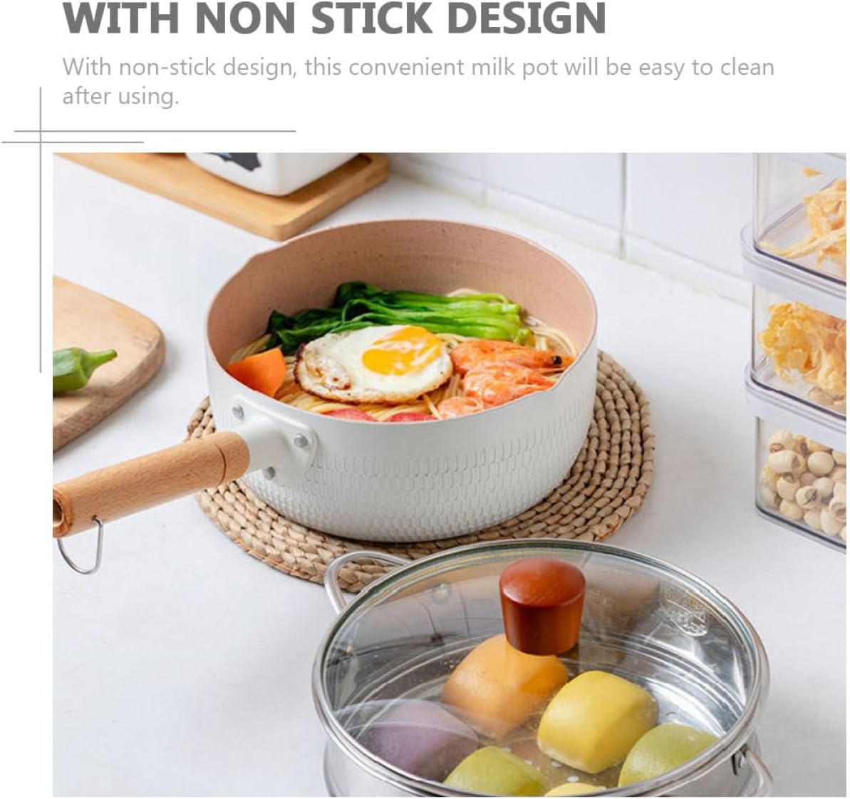 Non-stick Milk Pan Saucepan with Lid 18cm White Food Cooking Pot Complementary Food Stew Pot for Kitchen Use