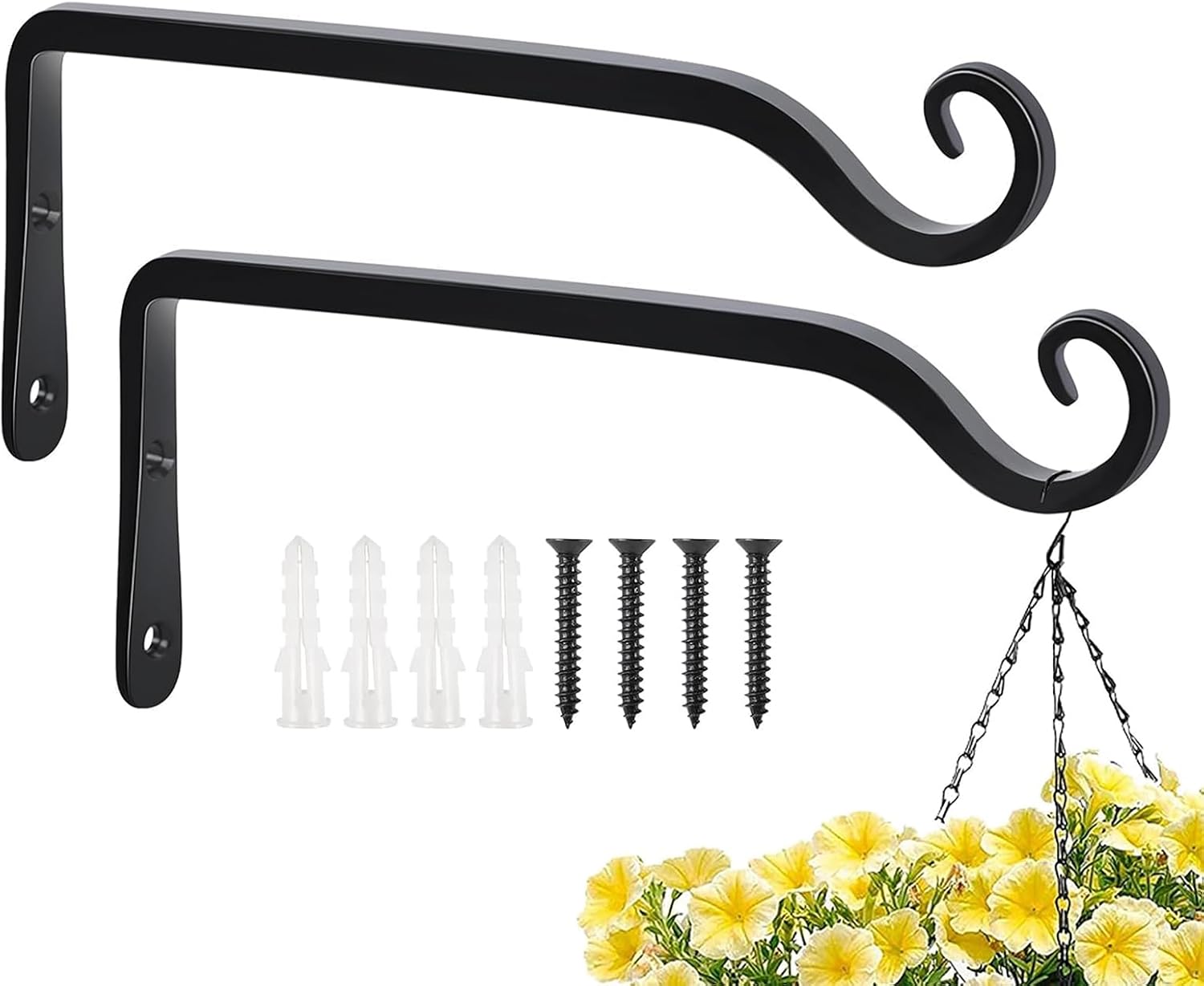 2-Pack Plant Hooks, 10-Inch Hanging Plant Brackets, Garden Wall Hanger for Bird Feeders, Planters, Lanterns, Wind Chimes, Indoor & Outdoor Home Decor (10 inchs)